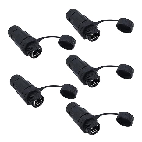 5PCS Shielded RJ45 Female to Female Field installable Connector. Provides Feed-Through Cat5/5e/6 ethernet connectivity for Data and PoE in Industrial environments.