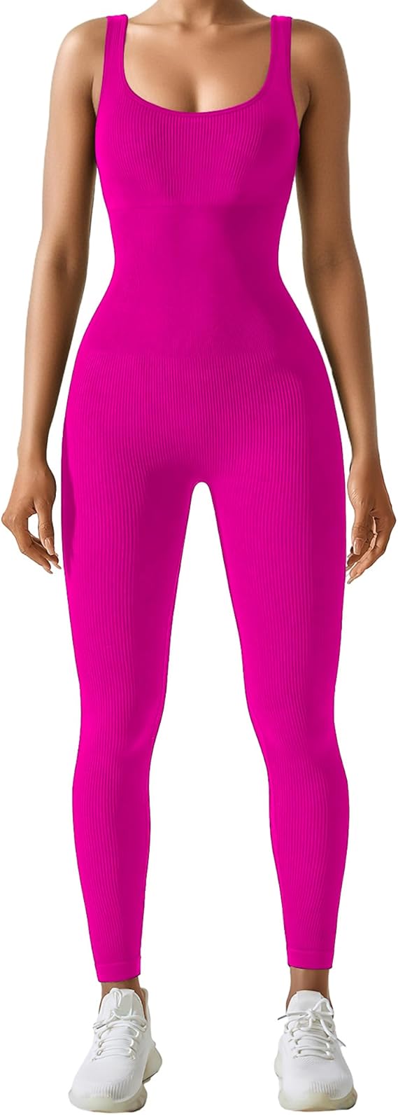 AURUZA Workout Jumpsuit for Women, Seamless Ribbed Yoga Unitard, Square Neck Tummy Control Romper