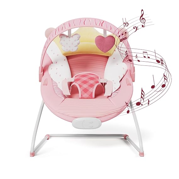 Baby Bouncer, Portable Baby Bouncer with Motion and Music for Infants 0-6 Months, 6-20 lbs (Pink)