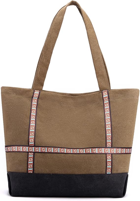 CORIOS Women's Handbag Canvas Tote Bag Multifunctional Handbag Large Capacity Shoulder Bag Casual Handbag Carry Bag for Work School Travel Shopper Coffee