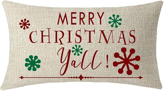 Nice Sister Christmas Birthday Gift Merry Christmas Yall Beautiful Cute Snowflakes Beige Cotton Linen Throw Pillow case Cushion Cover Sofa Chair Decorative Oblong Long 12x20 Inches (Beige)