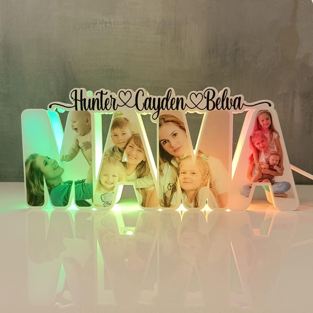 Personalized 7 Colorful Photo and Name MOM Lamp Custom Picture Mama Acrylic Led Night Light, Mother's Day Photo Gifts for Mom from Daughter Son, Christmas Birthday Gifts SN230214MQJ24-LSUS