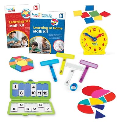 hand2mind Learning at Home Family Engagement Cross-Curricular Kit for Grade 3, Reading and Math Activity Book with Hands-On Manipulatives, Spanish Translations for Key Materials