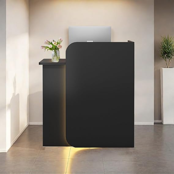 Reception Desk Room Front Desk Reception Checkout Counter 39.4" H Modern Reception Counter with Lockable Drawer, for Convenience Store Clothing Store Retail Counter(Black,24" Lx18 Wx39 H)