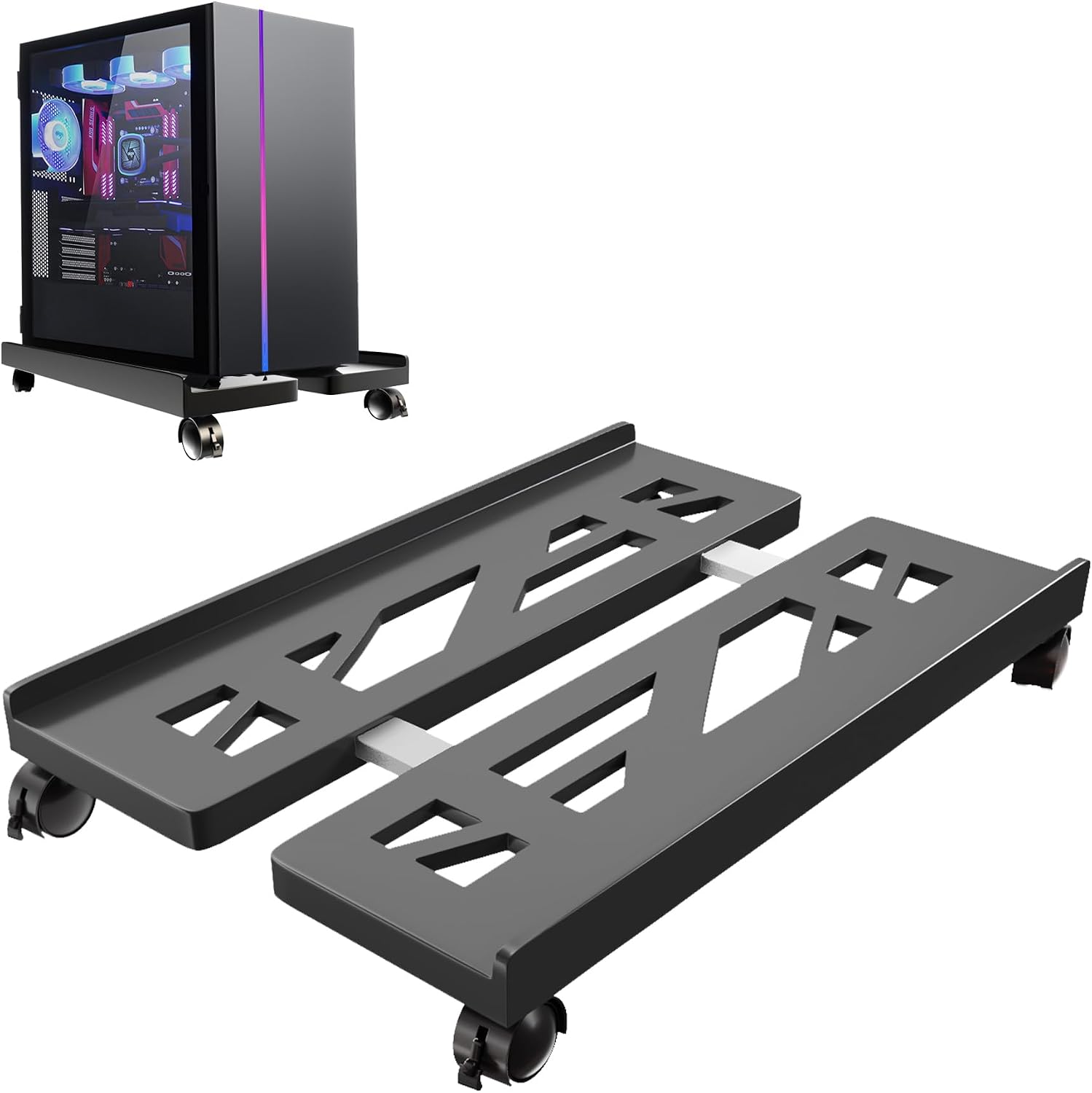 Adjustable Mobile CPU Stand - Ventilated Tower Stand with 4 Caster Wheels, Fits Most PC, for Floor Carpet Gaming PC Case (Black)