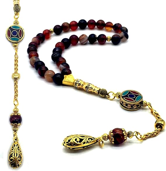 -Orient Collection-Prayer Beads-Worry Beads-Tesbih-Tasbih-Tasbeeh-Misbaha-Masbaha-Subha-Rosary (Red Agate Stone (8 mm-33 Beads))