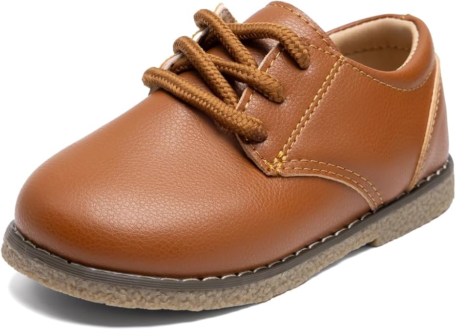 Meckior Toddler Boys Girls Dress Shoes Little Kid Oxford Shoes Wedding Church Dress Shoes PU Leather Lace Up School Uniform Loafer Flats