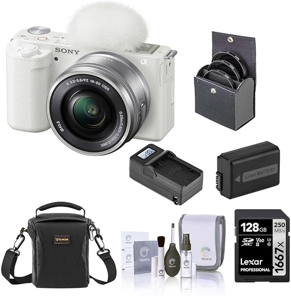 Sony ZV-E10 Mirrorless Vlog Camera with 16-50mm Lens, White - Bundle with 1
