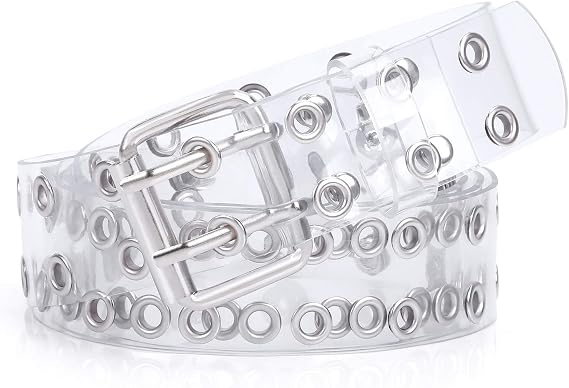 WERFORU Clear Double Grommet Belts With Holes for Women Men Teens E Girls Transparent PVC Belt for Jeans Pants