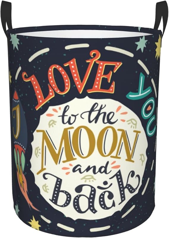I Love You to the Moon and Back Laundry Basket Waterproof Oxford Cloth Organizer Basket Collapsible Clothes Hamper with Handle Toy Gift Bin Baskets
