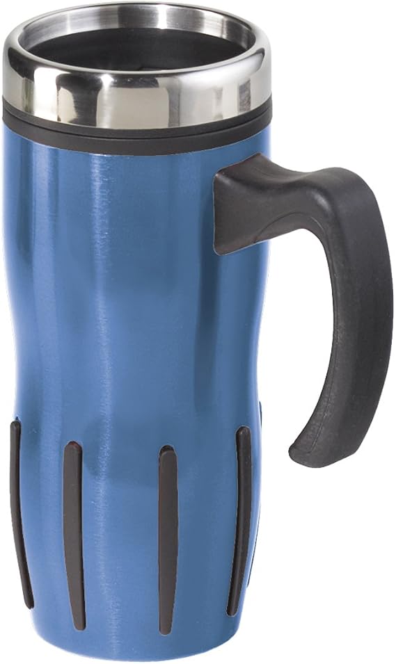 Oggi 5064.5 Lustre Stainless Steel Multi-Grip Travel Mug, 16-Ounce, Blue