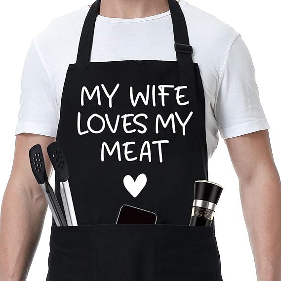 Fairy's Gift Funny Husband Apron, Men's Anniversary, Fathers Day, Cool Birthday Gifts for Him Husband, Gifts from Wife, Manly Presents for Men, Grilling Kitchen Aprons w/Pockets for Cooking Hubby Him