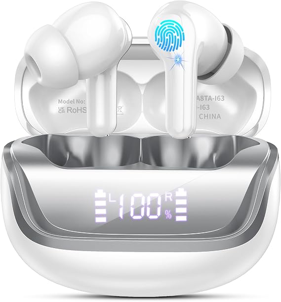 Jxrev Wireless Earbuds, Bluetooth 5.4 Headphones Deep Bass Stereo | In-Ear Earphones, ENC Noise Canceling Mics, Wireless Headphones, Android iOS, 45H Playtime Ear Buds, Dual LED Display