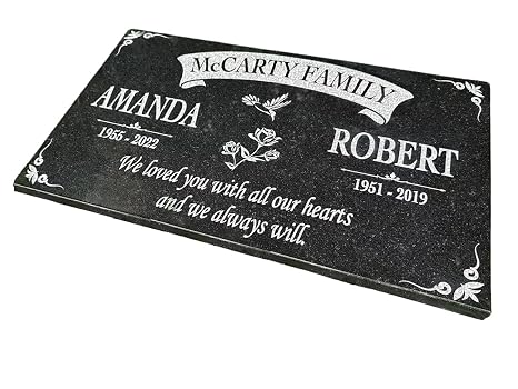 Custom Memorial Granite Thick Stone 12x24 inches Memorial Grave Marker Headstone Garden Marker Cemetery Standard Tombstone (24"x12"x0.38")