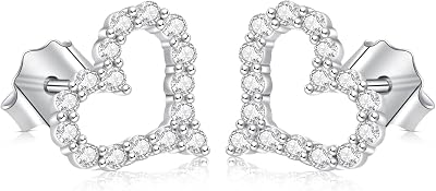 Moissanite Earrings for Women Heart Shape D Color VVS1 Moissanite Stud S925 Sterling Silver 18K White Gold Plated Earrings for Wife Mom Birthday Party