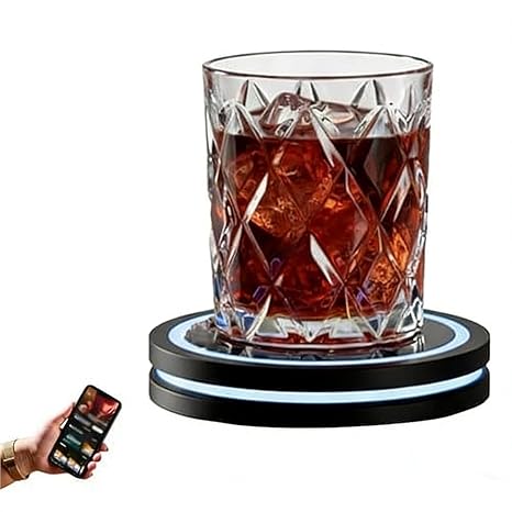Porable Smart Coaster Cocktail Machine with Built-in Smart Sensing Tech, Round Smart Coaster Cocktail Mixer, Bar Smart Coaster, Easy to Clean, High Borosilicate Glass for Home Bar Party(1PCS)
