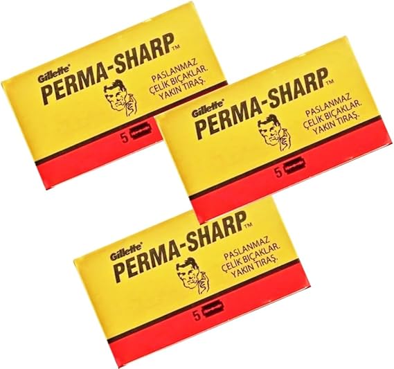 Perma-Sharp Çift Taraflı Tıraş Bıçağı, Paslanmaz Çelik, 3 Kutu x 5 Adet, Toplam 15 Jilet, Islak Tıraş için
