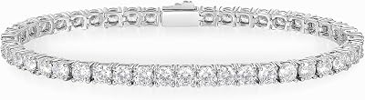 Gemsme 345mm Tennis Bracelet, 18k White Gold Plated 3MM4MM5MM Iced Out Round Cubic Zirconia Tennis Bracelet for Women Men 6.577.5 Inches