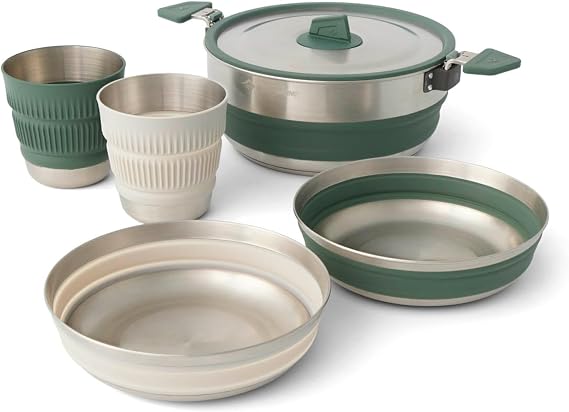 Sea to Summit Detour Stainless Steel One Pot Cook Set for Two (3 Liter Pot, 2 Large Bowls, 2 Mugs)
