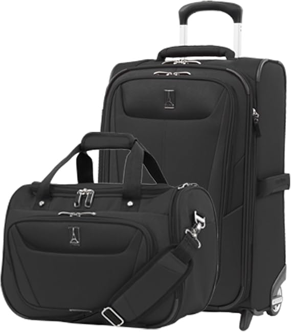 Travelpro Maxlite 5 Softside 2pc Set Expandable Carry On Upright 2 Wheel Luggage/Soft Underseat Tote, Lightweight Suitcase, Men and Women, Black