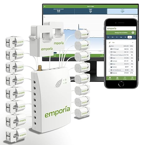 Emporia Gen 2 Smart Home Energy Monitor with 16 50A Circuit Level Sensors | Real Time Electricity Monitor/Meter | Solar/Net Metering
