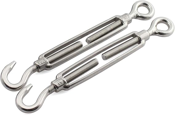 2pcs M8 Turnbuckle Screw Hook to Eye Strainer Fence CO Open Body Draw-in Bolt 304 Stainless Steel Adjustable Wire Rope Tensioner