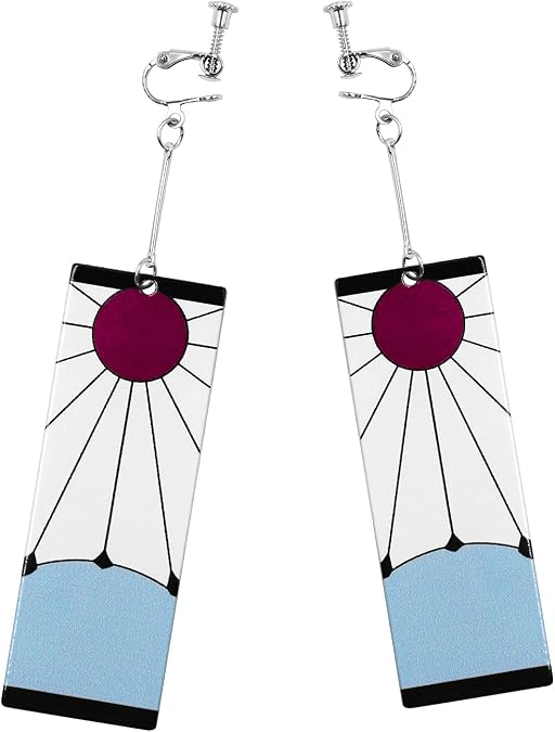 Tanjiro Hanafuda Earrings Clip On For Men Women Demon Slayer Cosplay
