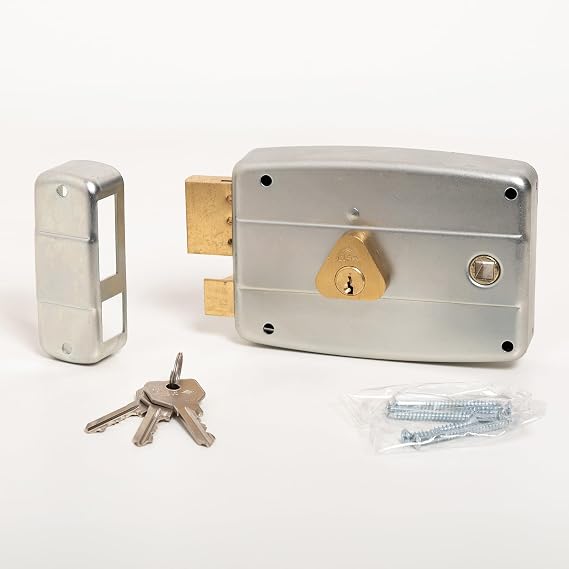 CISA Iron Door Lock to Apply 15057160279 - Galvanised Steel Lock with Cylinder and Pass-Through Handle Frame - Exterior Door Lock Entry 60 - Left Hand Apply