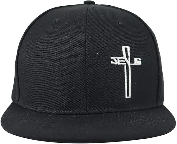Classic Black Baseball Cap with Religious Cross Design, Adjustable Snapback Hat