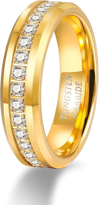 TRUMIUM 6mm 8mm Mens Tungsten Wedding Bands with Cubic Zirconia Rings