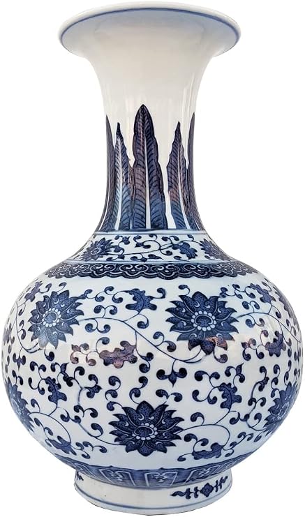Oriental Furnishings 12" h Chinese Blue and White Porcelain Ball Vase