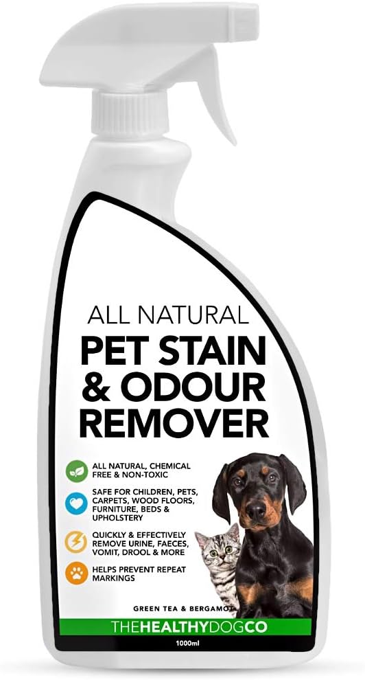 The Healthy Dog Co All Natural Pet Stain and Odour Remover for Dogs &amp; Cats | Enzyme Pet Carpet Cleaner Spray &amp; Deodoriser | Clean Vomit, Urine, Faeces, Drool, Smells | 1 Litre