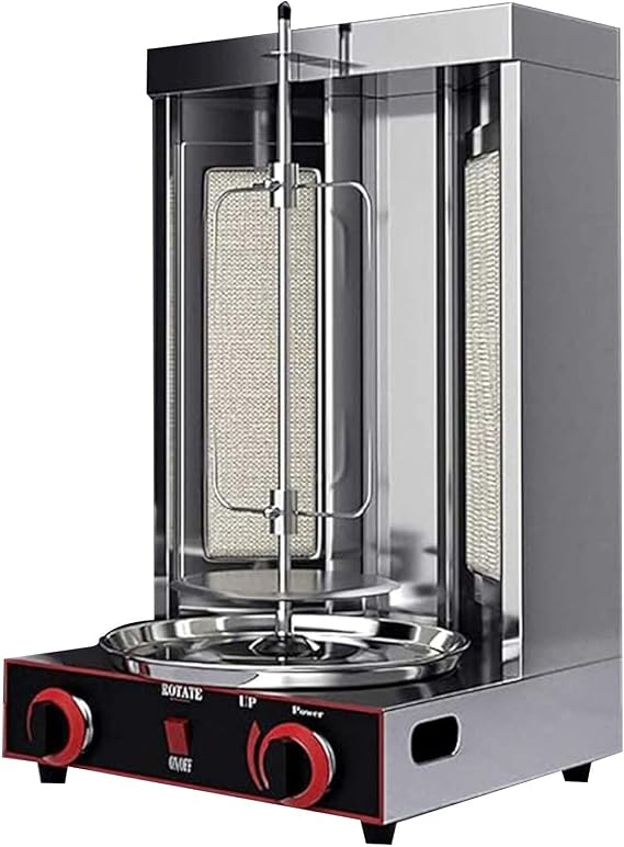 Rotisserie Machine, Vertical Shawarma Grill, Stainless Steel Gyro Oven with 2 Heat Tubes, 360° Rotating Broiler, Adjustable Temperature 122-572℉, Electric 3000W for Home and Outdoor Use