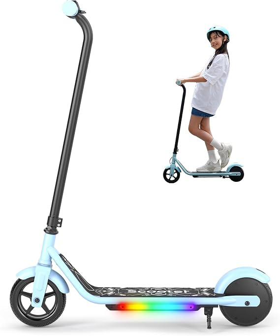 Electric Scooter for Kids Ages 6-12, 150W Motor, Simple One-Button Control, 2 Safe Speeds (6/10 MPH), K2 Pro for 3 Speeds, Colorful Lights, Magnetic Charging, Dual Brake System, 154 Lbs Load Capacity