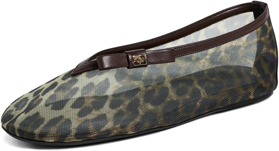 Ganni Women's Jenny Printed Mesh Bow Ballerina Flats
