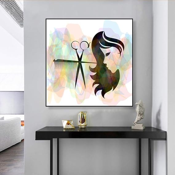 Room Modern Beauty Salon Hairdresser Abstract Pictures Posters Prints Canvas Painting Wall Art Picture for Interior Office Decoration 50x50cm No Frame