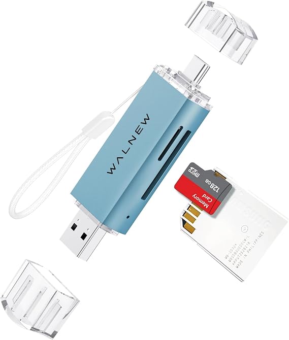 WALNEW SD Card Reader, USB 3.0 & USB-C SD/TF Memory Card Adapter | Supports UHS-I SD/SDHC/SDXC/MicroSD, Compatible with MacBook, PC, iPad, iPhone 15, Samsung Galaxy Android