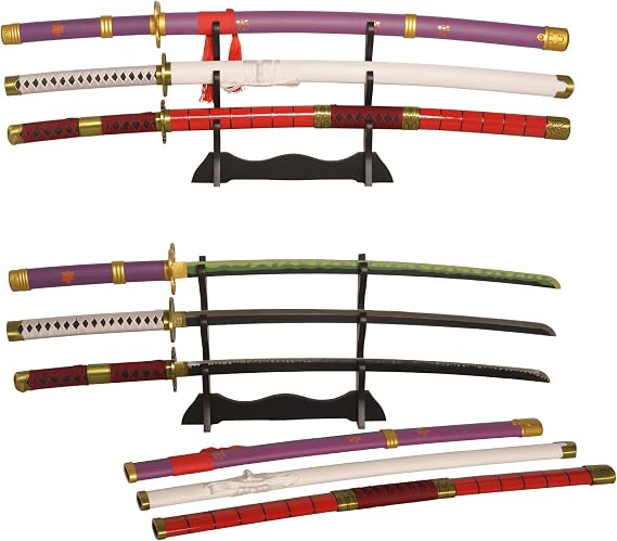 Roronoa Zoro 3 Piece Set Swords Kitetsu Yama Enma Wado Ichimonji with Display Stand Zoro Role Play Accessories Made of Metal,for Role-Playing and Collection Two Combinations Available