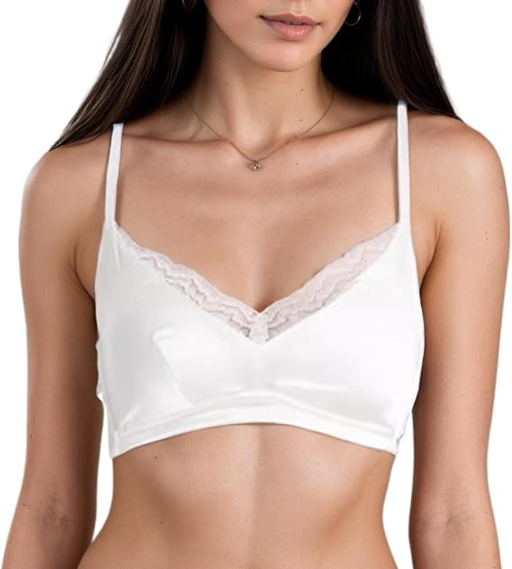 Deep V Silk Lace Bralette Padded Wireless Bra for Women