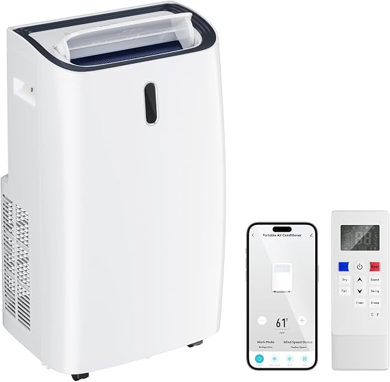 12000 BTU Portable Air Conditioner, 4-in-1 Smart AC Unit, White