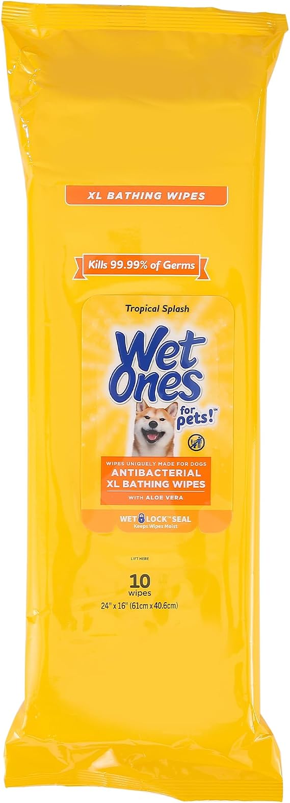 Wet Ones for Pets Multipurpose Dog Wipes with Aloe Vera, Tropical Splash Scent - Extra Large Pet Bathing Wipes with Wet Lock Seal for Paws and All-Over Use, 10 Count