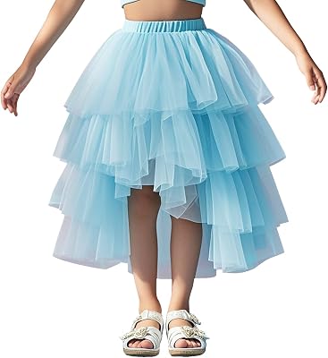 WDPL Girls High-Low Tulle Skirt Tiered Skirts for Kids, Toddler to Preteen 3-12 Years