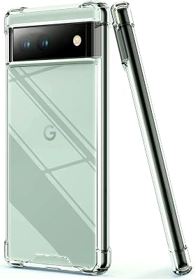KIOMY Case for Google Pixel 6a Shockproof Bumper Protective Cover Hybrid Design Hard PC Back  Flexible TPU Raised Bezel Slim Fit with Airbags Corners Crystal Clear
