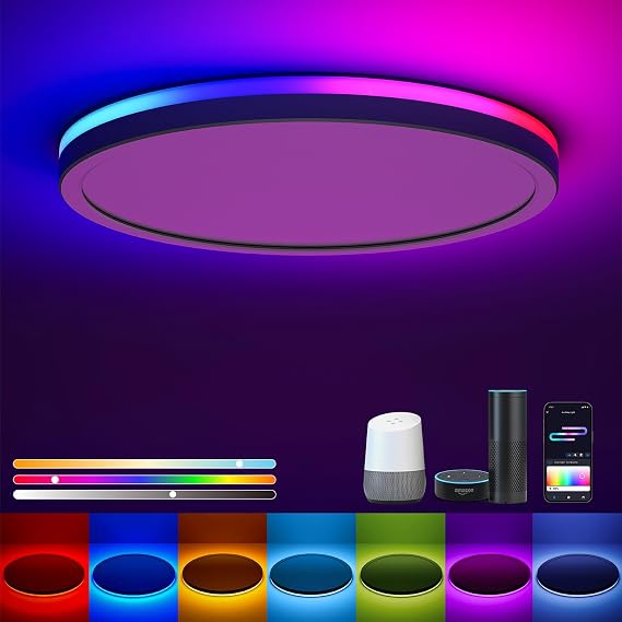 Matane Smart LED Ceiling Light WiFi, 12IN RGB Flush Mount Light Fixture, DIY Colors, Compatible with Alexa Google Home, 3000K-6500K Ceiling Lights for Bedroom, Living Room, White