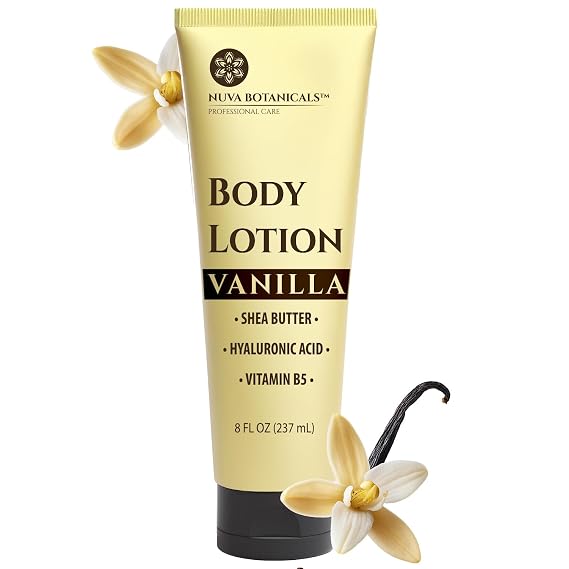 Nuva Botanicals Vanilla Body Lotion for Women Dry Skin - Vanilla Lotion for Women with Hyaluronic Acid - Body Cream for Women with Shea Butter - Moisturizing and Hydrating Vanilla Body Care (8 fl oz)