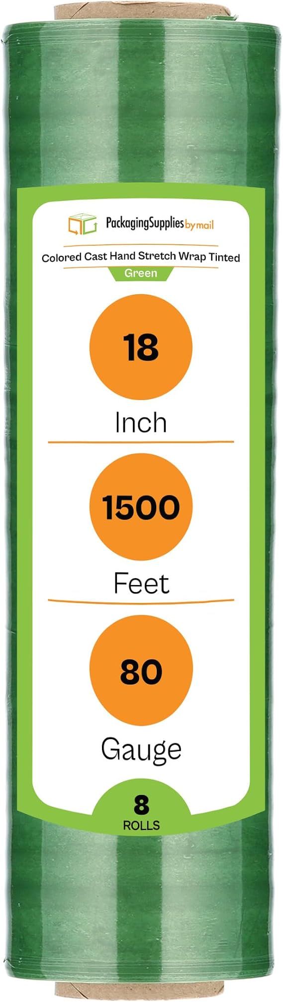 PSBM Tinted Green Stretch Wrap, 8 Rolls 18 Inch x 1500 Feet 80 Gauge, Heavy Duty Plastic Wrap Industrial Strength Shrink Film for Moving, Packing & Shipping
