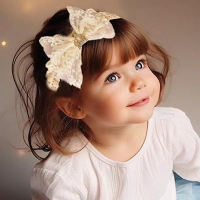 Cute Baby Girl Lace Headband Lace Bow Hair Accessories Elastic Bow Head Wrap for Newborn Infant Toddler Christening Baptism Party Hair Accessories for 0-36 Months Ivory D, Free