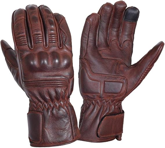 Premium Leather Motorcycle Gloves Comfortable Riding Protection, Full Gauntlet (Medium)