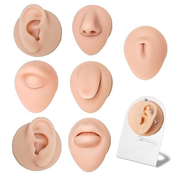 Yuelong 7pcs Silicone Piercing Practice Body Parts Kit with Display Stand