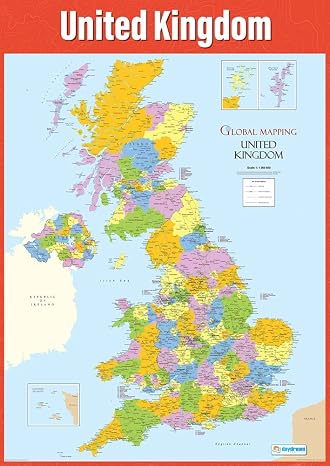 DayDream Education Map of the United Kingdom Poster, Extra Large A1 Laminated Paper (850 mm x 594 mm), Detailed Geography Classroom Wall Chart for Primary & Secondary School